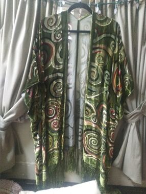CCC Green Velvet Spiral Kimono Jacket with Fringe
